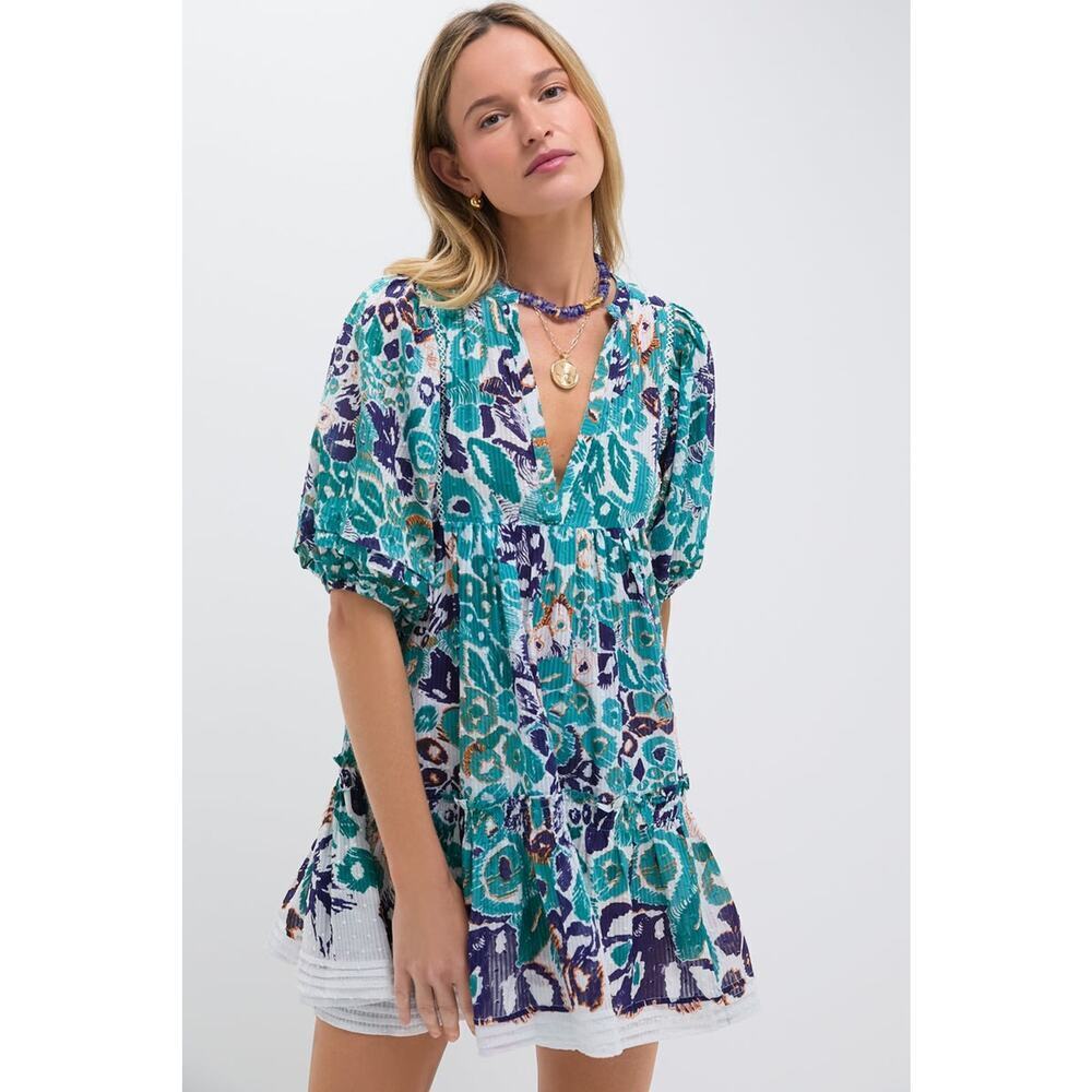 POUPETTE ST BARTH Blue Pencilleo Aria Mini Dress Size L/XL NWT